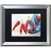 Trademark Fine Art "Ball Jar with 3 Peppers" Canvas Art by Jennifer Redstreake Black Matte, Silver Frame