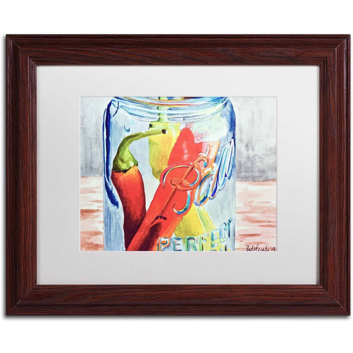 Trademark Fine Art "Ball Jar with 3 Peppers" Canvas Art by Jennifer Redstreake White Matte, Wood Frame