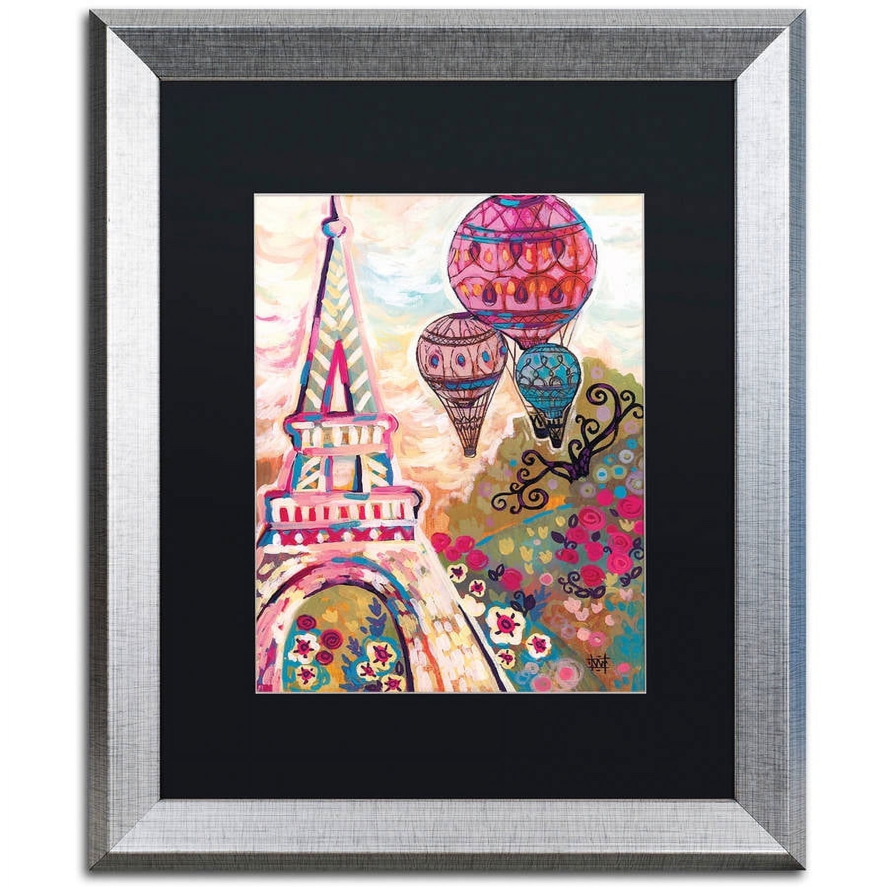 Trademark Fine Art "Ballons Sur Paris" Canvas Art by Natasha Wescoat, Black Matte, Silver Frame