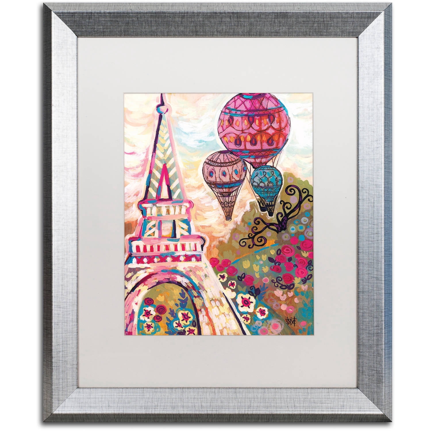 Trademark Fine Art "Ballons Sur Paris" Canvas Art by Natasha Wescoat, White Matte, Silver Frame