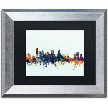 Trademark Fine Art "Baltimore MD Skyline Blue" Canvas Art by Michael Tompsett, Black Matte, Silver Frame