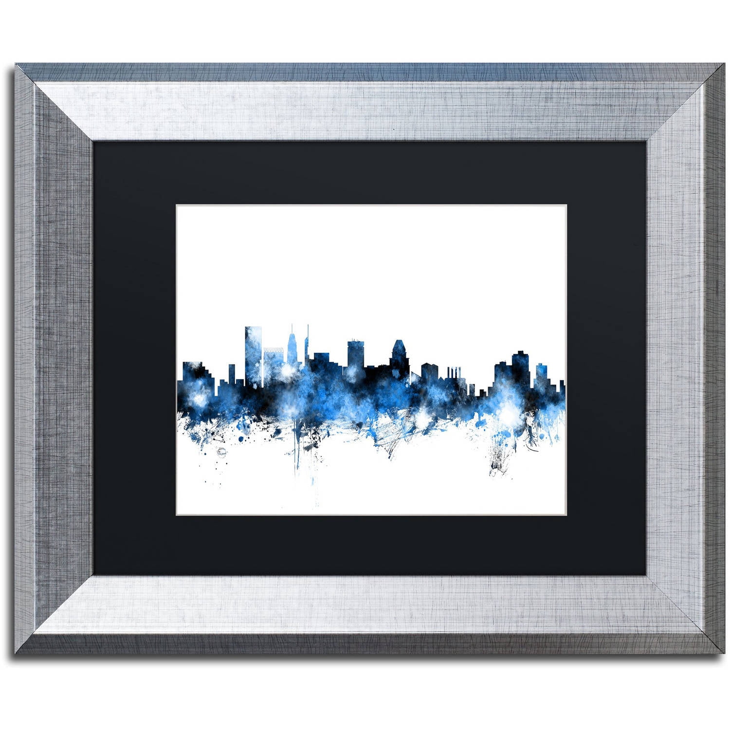 Trademark Fine Art "Baltimore MD Skyline White" Canvas Art by Michael Tompsett, Black Matte, Silver Frame