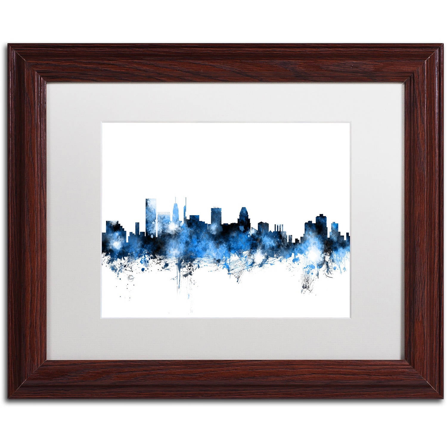 Trademark Fine Art "Baltimore MD Skyline White" Canvas Art by Michael Tompsett, White Matte, Wood Frame