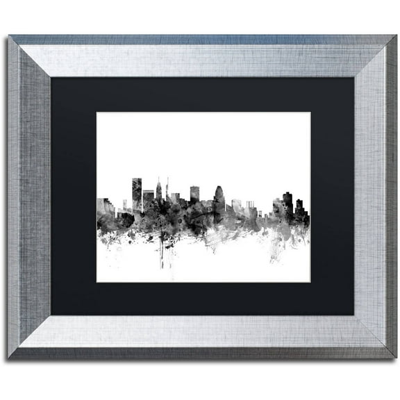 Trademark Fine Art "Baltimore Maryland Skyline B&W" Canvas Art by Michael Tompsett, Black Matte, Silver Frame