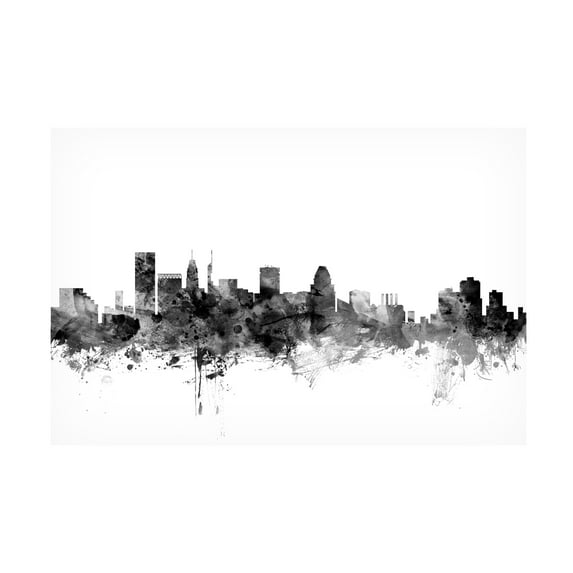 Trademark Fine Art Michael Tompsett Baltimore Maryland Skyline B&W Canvas Wall Art - 12x19