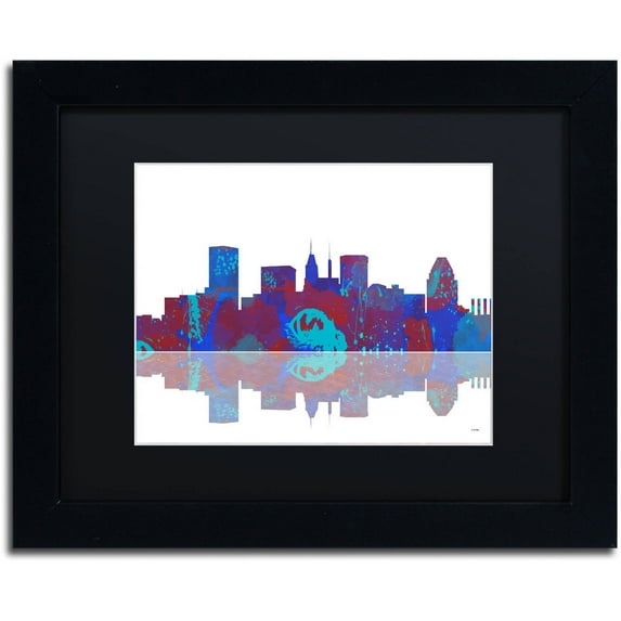 Trademark Fine Art "Baltimore Maryland Skyline" Canvas Art by Marlene Watson Black Matte, Black Frame
