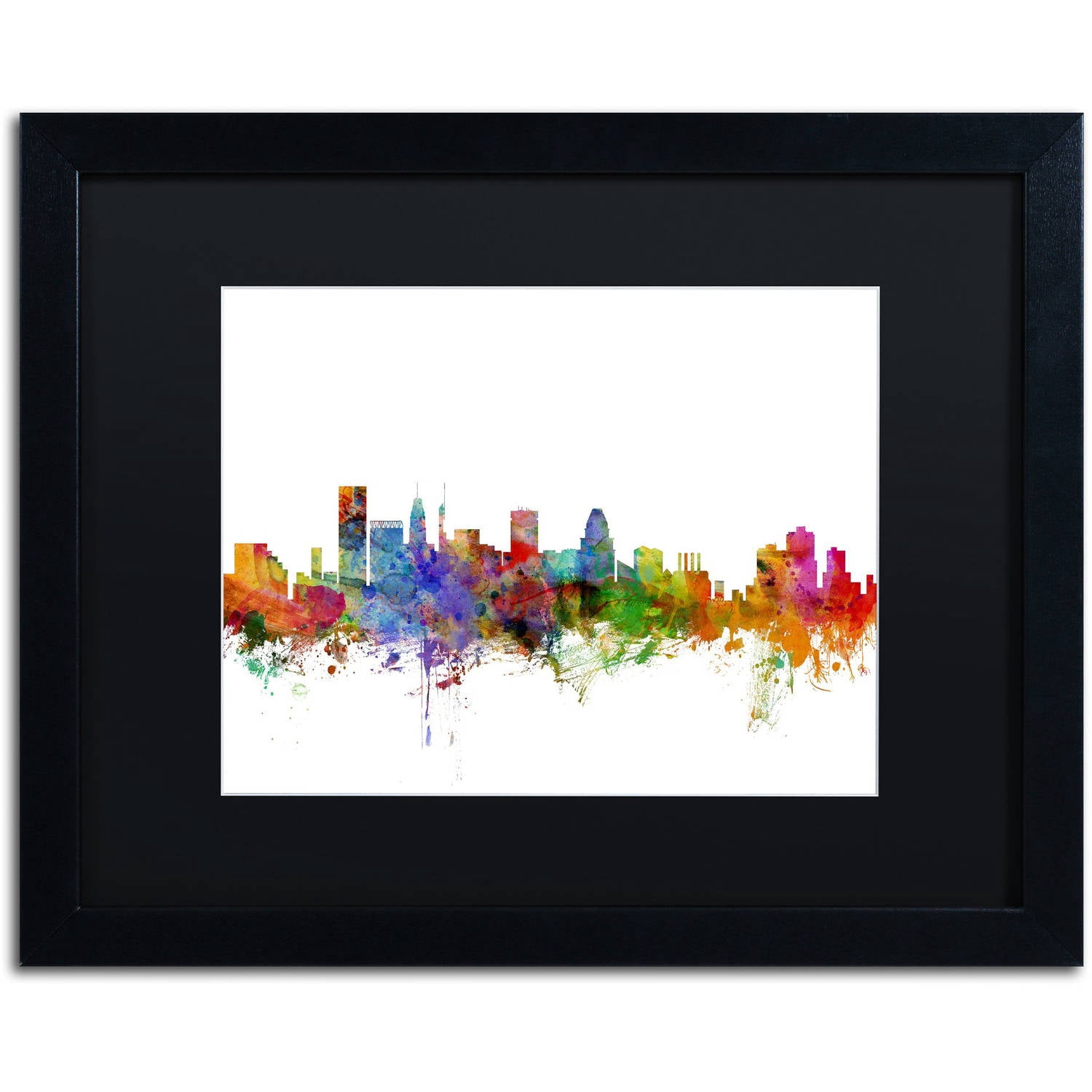 Trademark Fine Art 'Baltimore Maryland Skyline' Canvas Art by Michael Tompsett, Black Matte, Black Frame