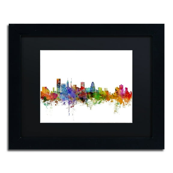Trademark Fine Art 'Baltimore Maryland Skyline' Canvas Art by Michael Tompsett, Black Matte, Black Frame