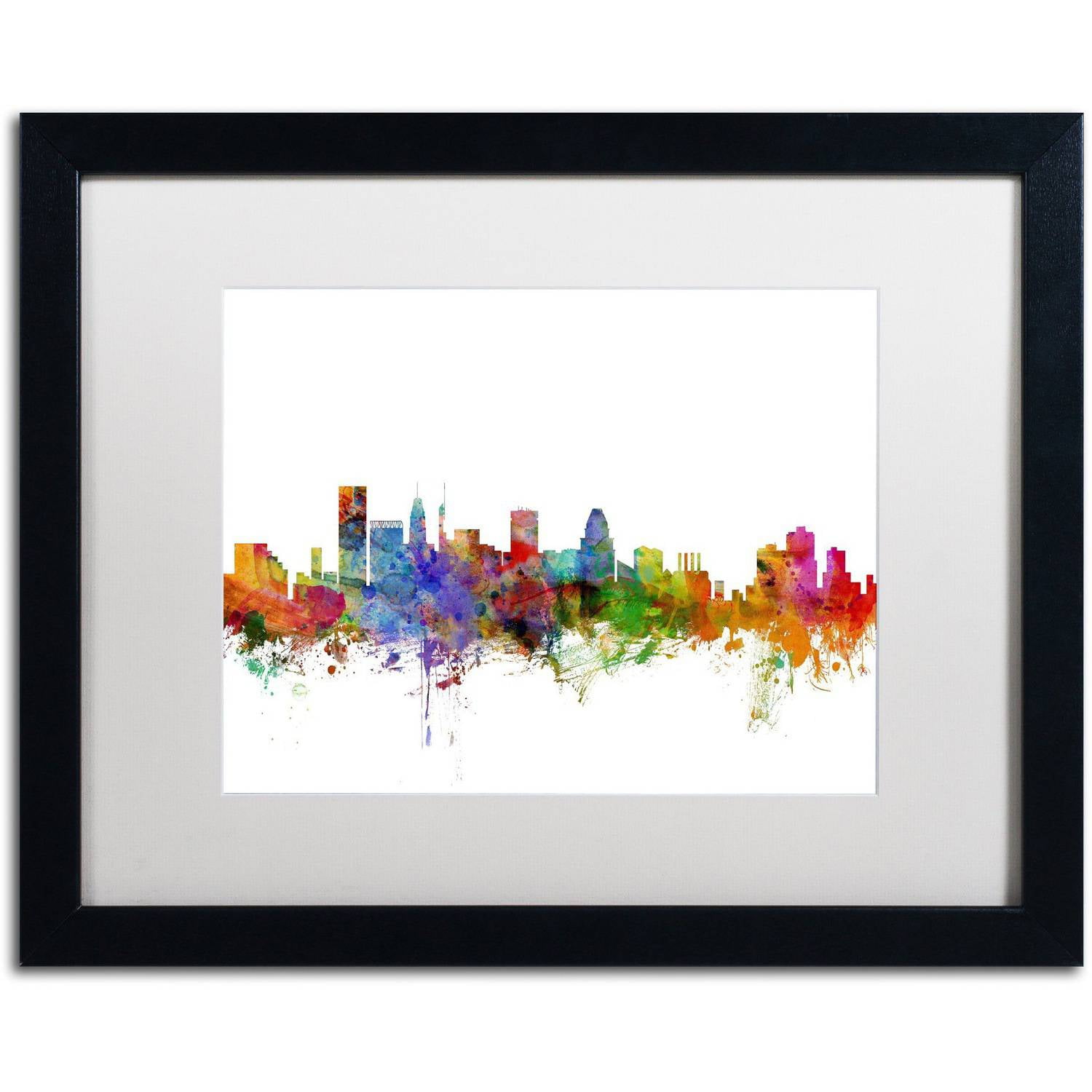Trademark Fine Art 'Baltimore Maryland Skyline' Canvas Art by Michael Tompsett, White Matte, Black Frame