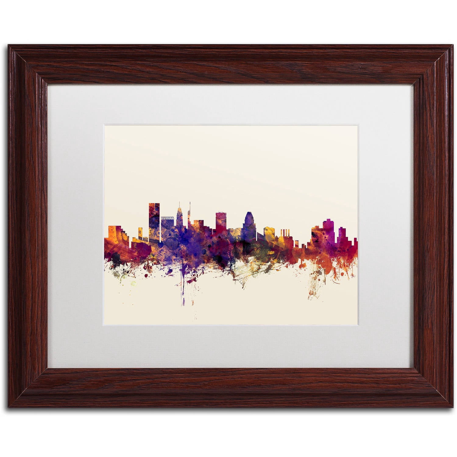Trademark Fine Art "Baltimore Maryland Skyline" Canvas Art by Michael Tompsett, White Matte, Wood Frame