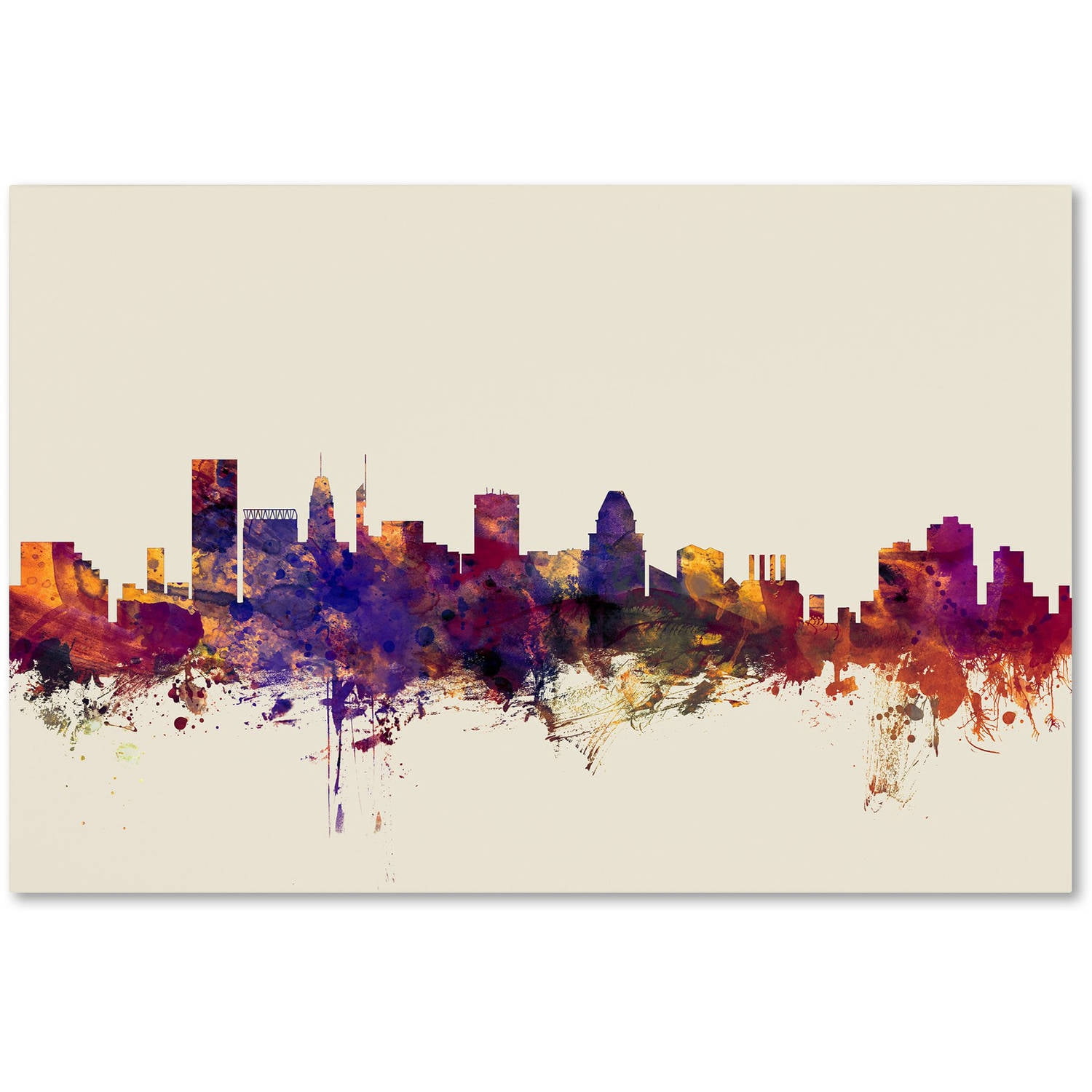 Trademark Fine Art "Baltimore Maryland Skyline" Canvas Art by Michael Tompsett