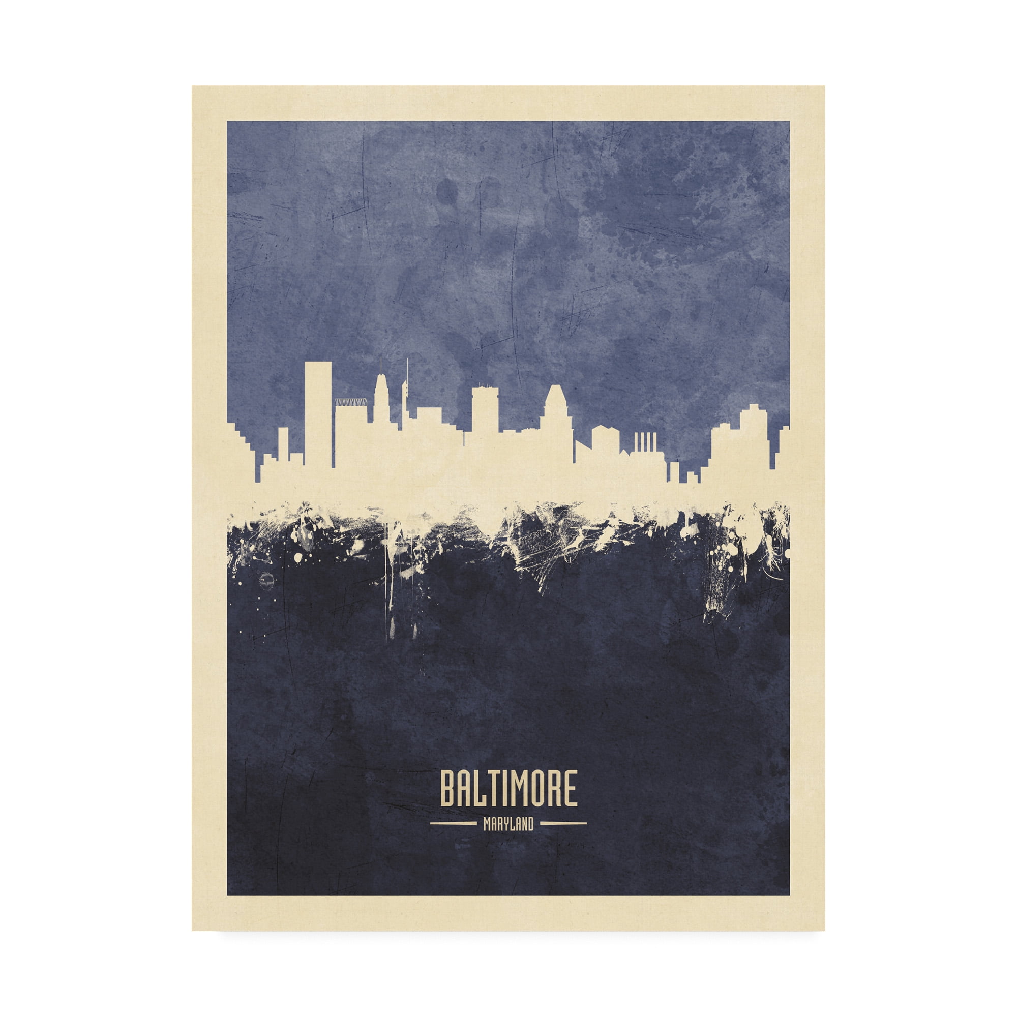 Trademark Fine Art 'Baltimore Maryland Skyline Navy' Canvas Art by Michael Tompsett