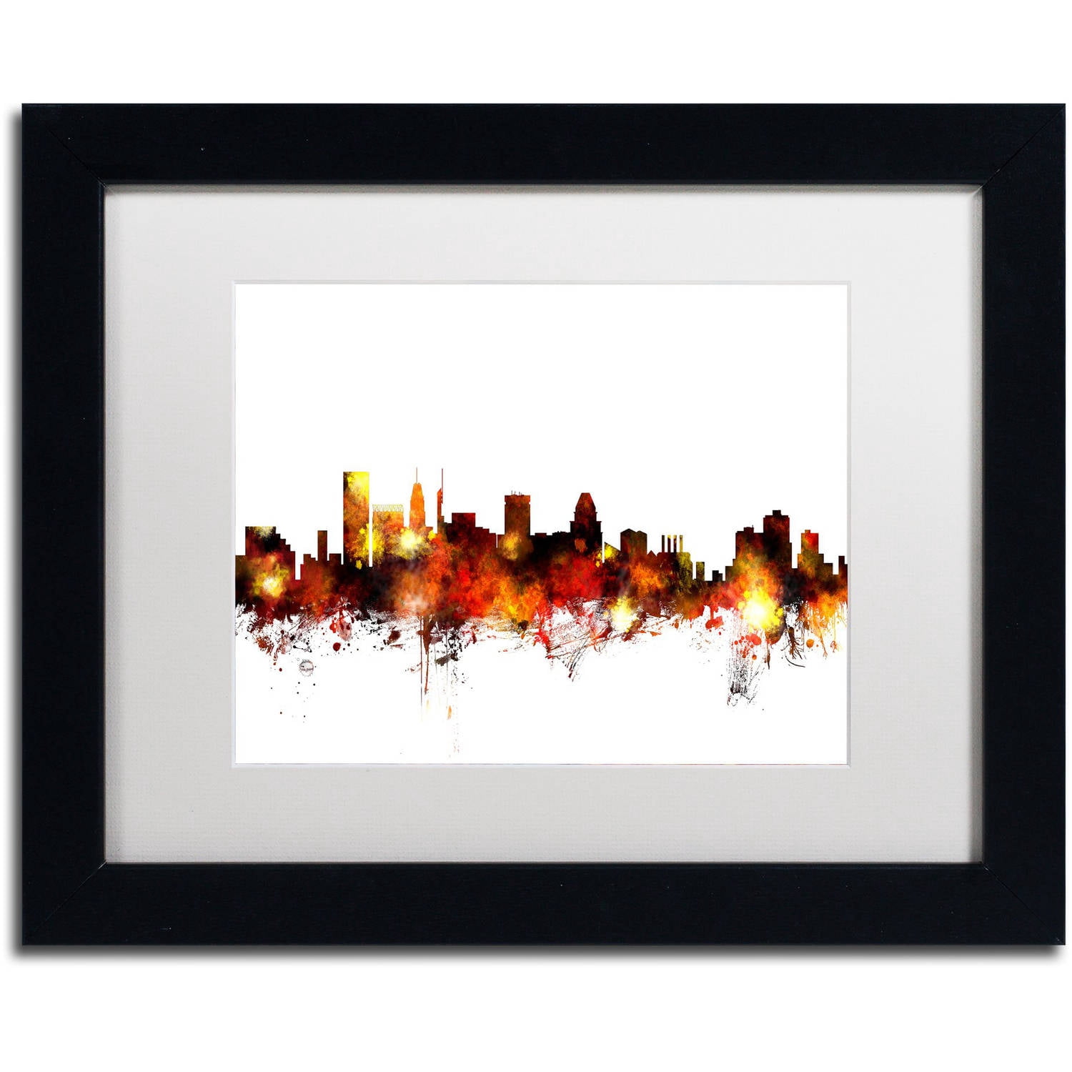 Trademark Fine Art "Baltimore Maryland Skyline Red" Canvas Art by Michael Tompsett, White Matte, Black Frame