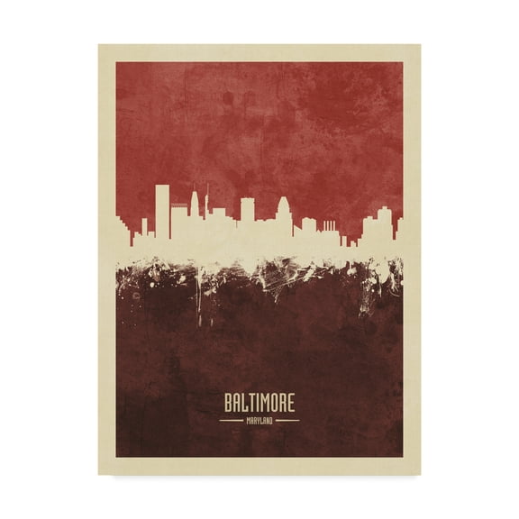 Trademark Fine Art 'Baltimore Maryland Skyline Red II' Canvas Art by Michael Tompsett