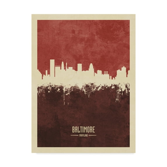Trademark Fine Art 'Baltimore Maryland Skyline Red II' Canvas Art by Michael Tompsett