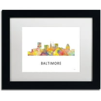 Trademark Fine Art 'Baltimore Maryland Skyline WB-1' Canvas Art by Marlene Watson, White Matte, Black Frame