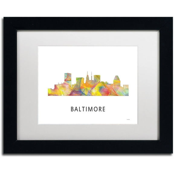 Trademark Fine Art 'Baltimore Maryland Skyline WB-1' Canvas Art by Marlene Watson, White Matte, Black Frame