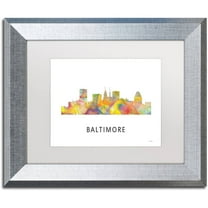Trademark Fine Art 'Baltimore Maryland Skyline WB-1' Canvas Art by Marlene Watson, White Matte, Silver Frame