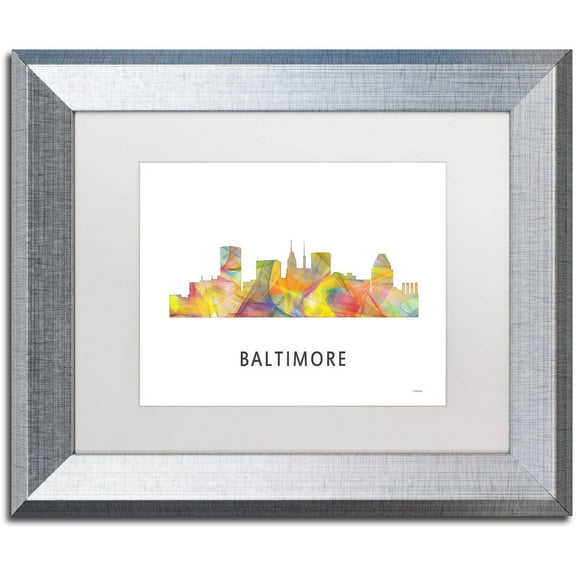 Trademark Fine Art 'Baltimore Maryland Skyline WB-1' Canvas Art by Marlene Watson, White Matte, Silver Frame
