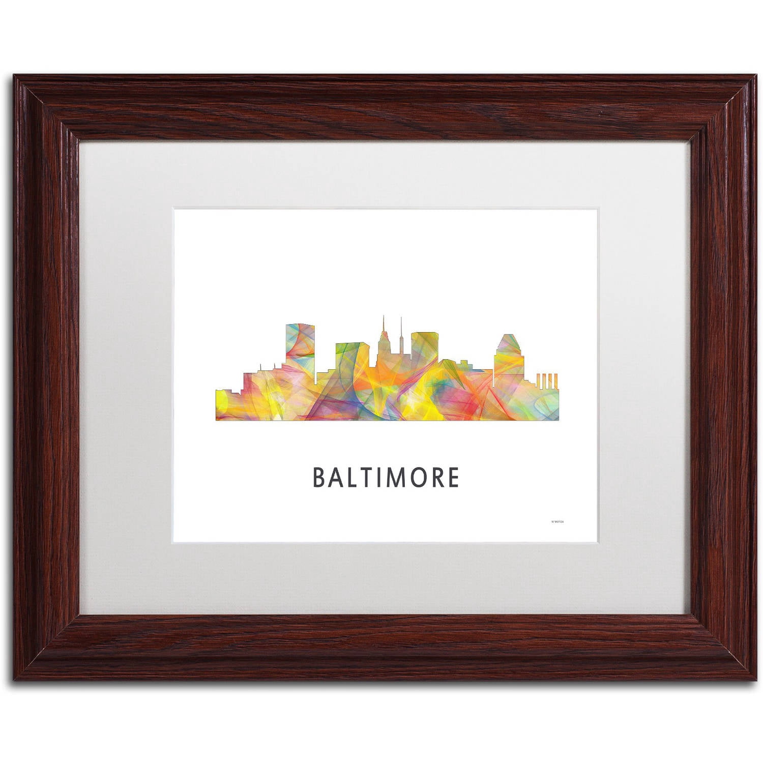 Trademark Fine Art 'Baltimore Maryland Skyline WB-1' Canvas Art by Marlene Watson, White Matte, Wood Frame