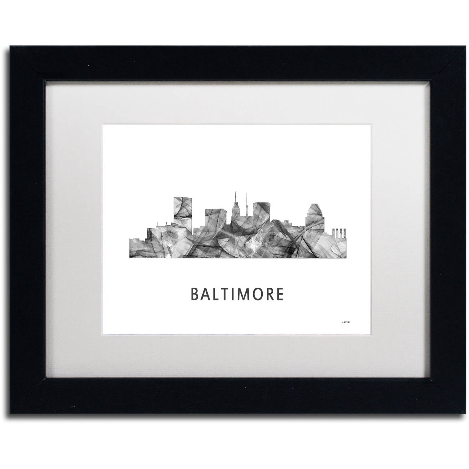 Trademark Fine Art 'Baltimore Maryland Skyline WB-BW' Canvas Art by Marlene Watson, White Matte, Black Frame