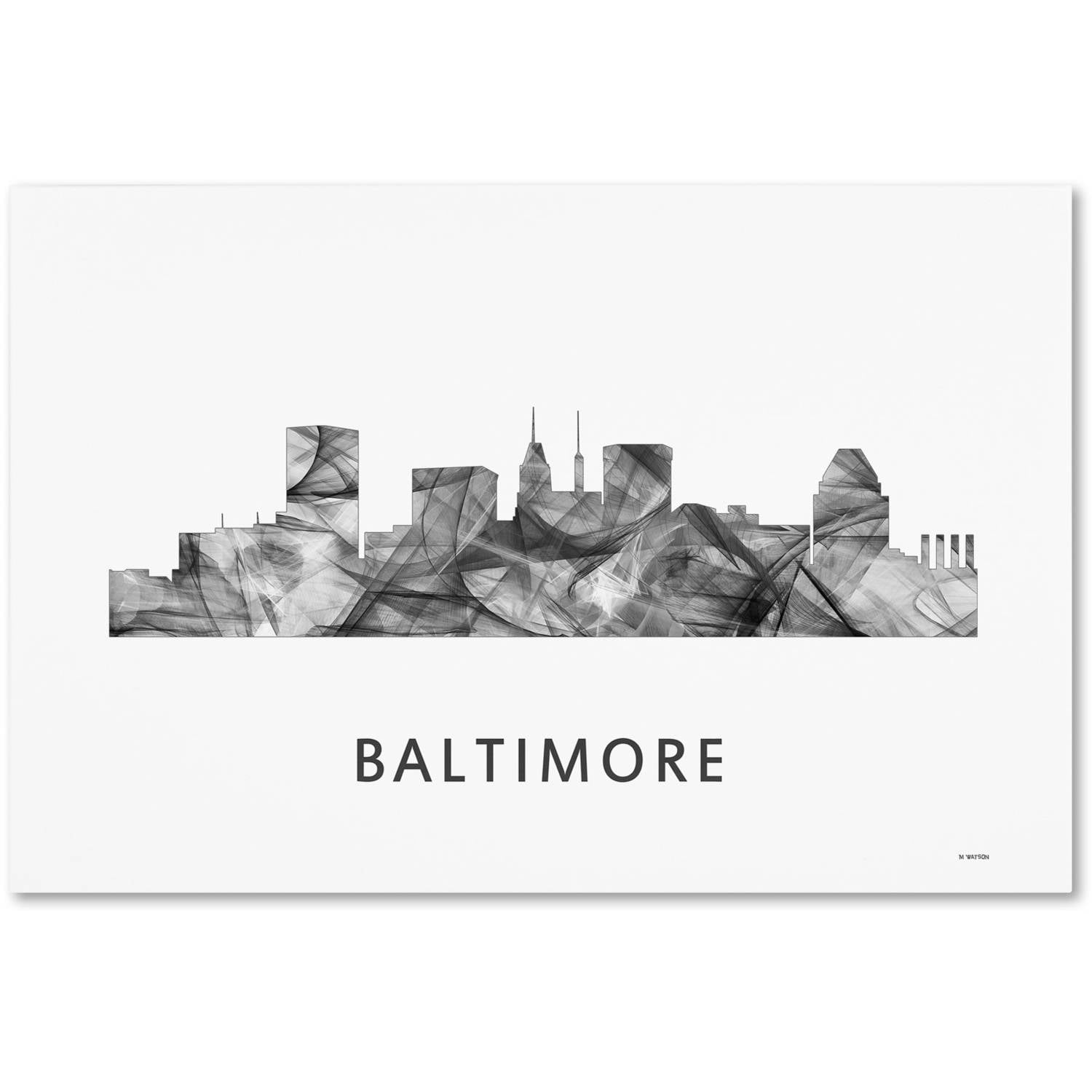 Trademark Fine Art 'Baltimore Maryland Skyline WB-BW' Canvas Art by Marlene Watson