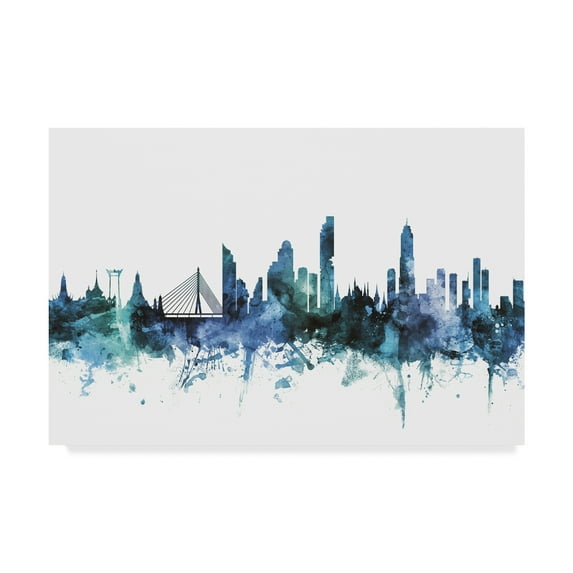 Trademark Fine Art 'Bangkok Thailand Blue Teal Skyline' Canvas Art by Michael Tompsett