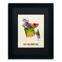 Trademark Fine Art 'Bangladesh Watercolor Map' Canvas Art by Michael Tompsett, Black Matte, Black Frame