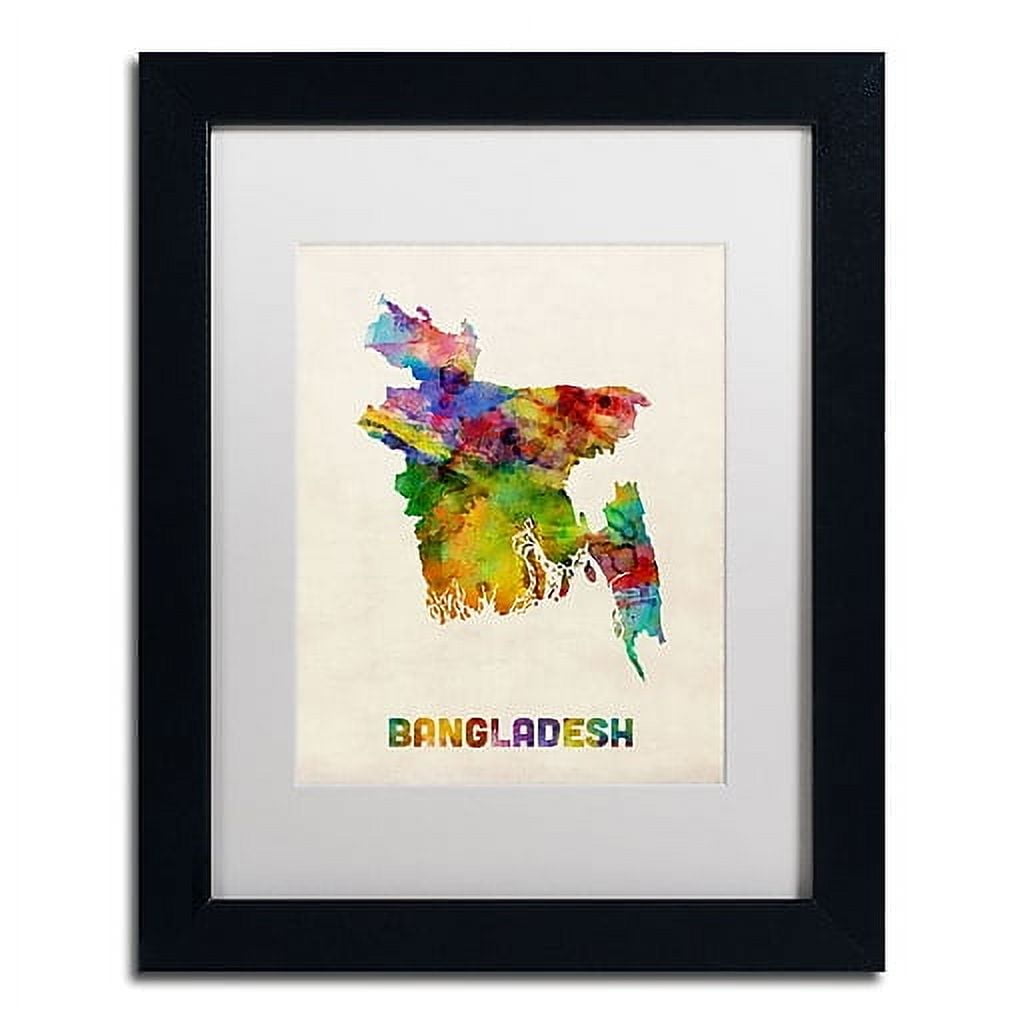 Trademark Fine Art 'Bangladesh Watercolor Map' Canvas Art by Michael Tompsett, White Matte, Black Frame