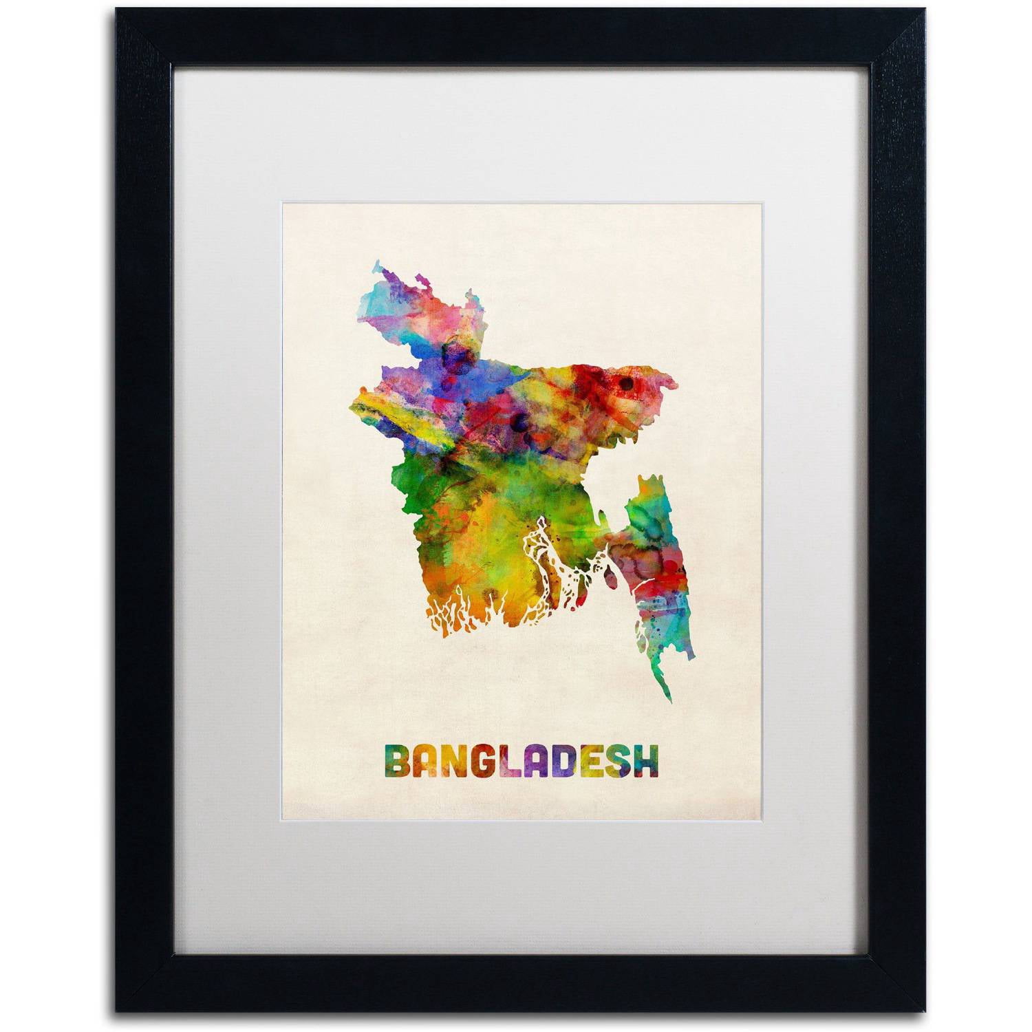 Trademark Fine Art 'Bangladesh Watercolor Map' Canvas Art by Michael Tompsett, White Matte, Black Frame