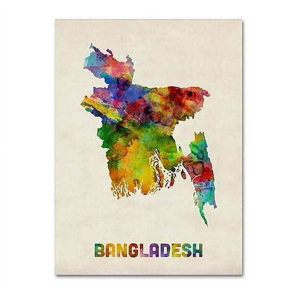 Trademark Fine Art Michael Tompsett Bangladesh Watercolor Map Canvas Wall Art - 18x24