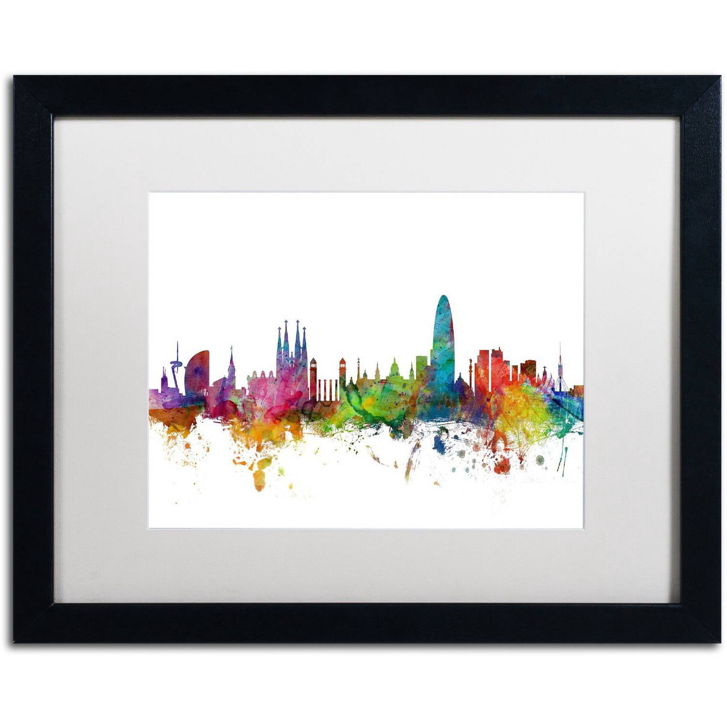 Trademark Fine Art 'Barcelona Spain Skyline' Canvas Art by Michael Tompsett, White Matte, Black Frame