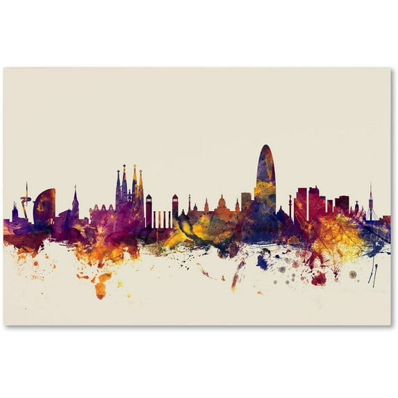 Trademark Fine Art "Barcelona Spain Skyline" Canvas Art by Michael Tompsett