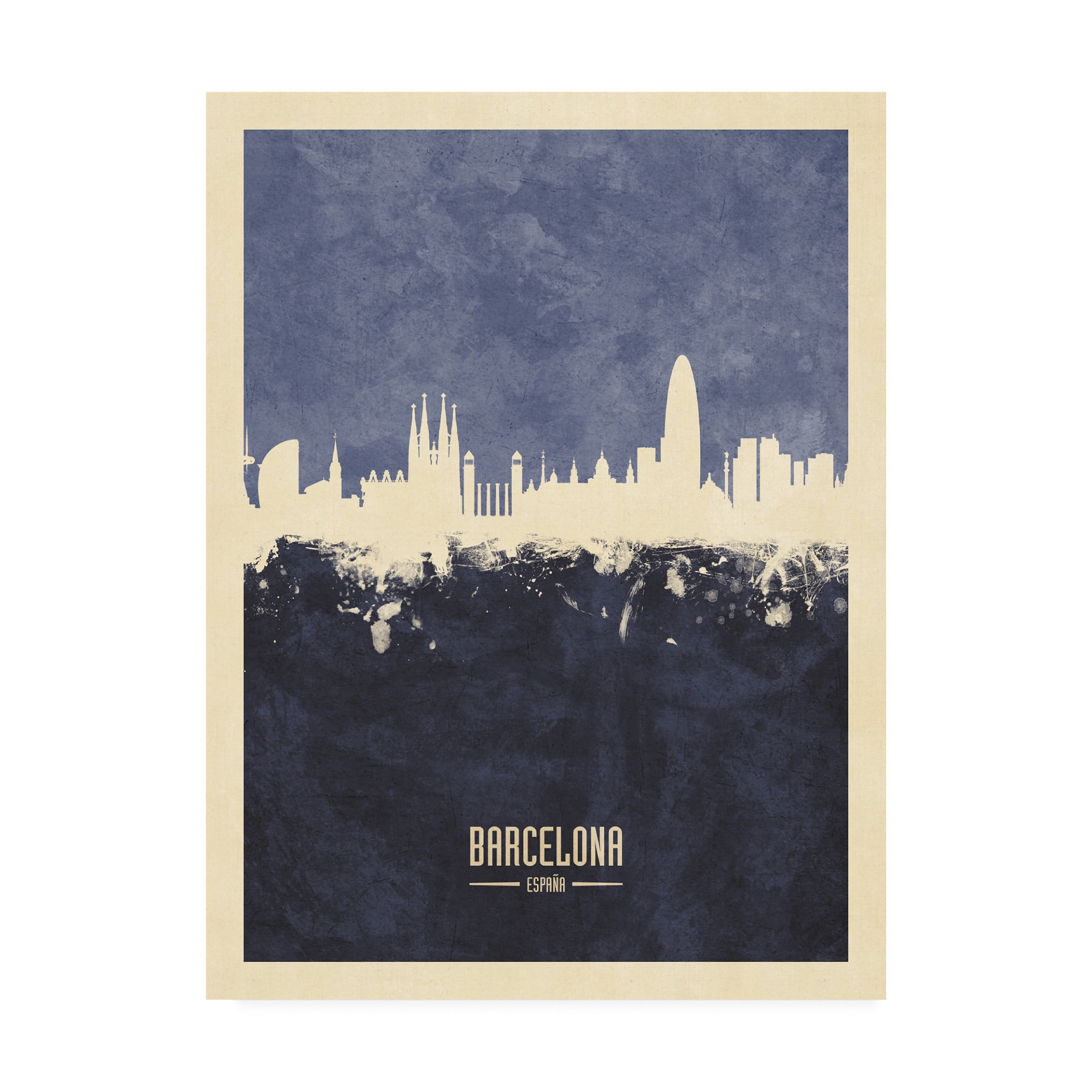 Trademark Fine Art 'Barcelona Spain Skyline Navy' Canvas Art by Michael Tompsett