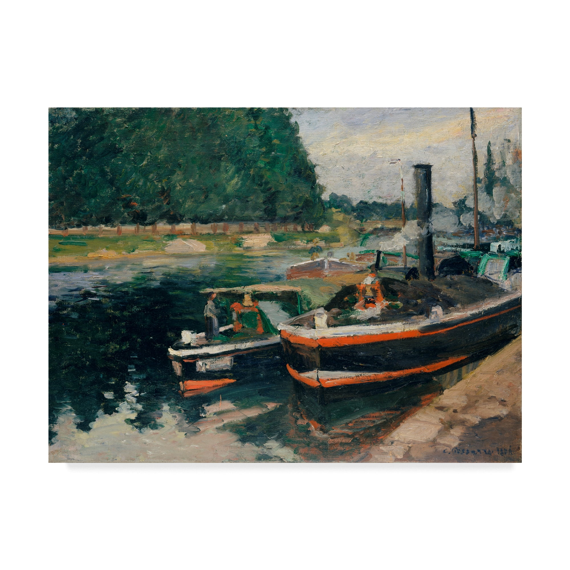 Trademark Fine Art 'Barges at Pontoise River' Canvas Art by Camille Pissarro