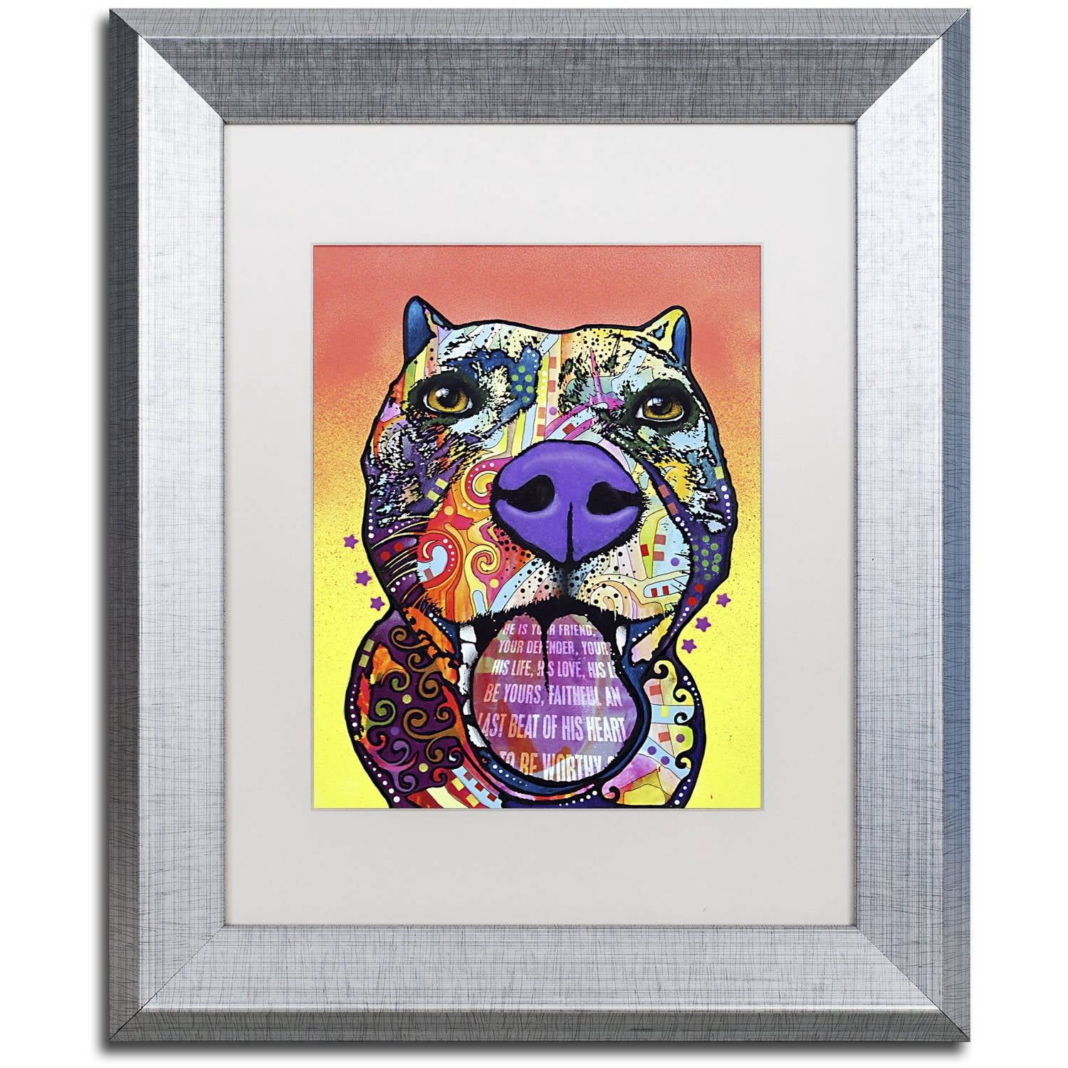 Trademark Fine Art "Bark Don't Bite" Canvas Art by Dean Russo, White Matte, Silver Frame
