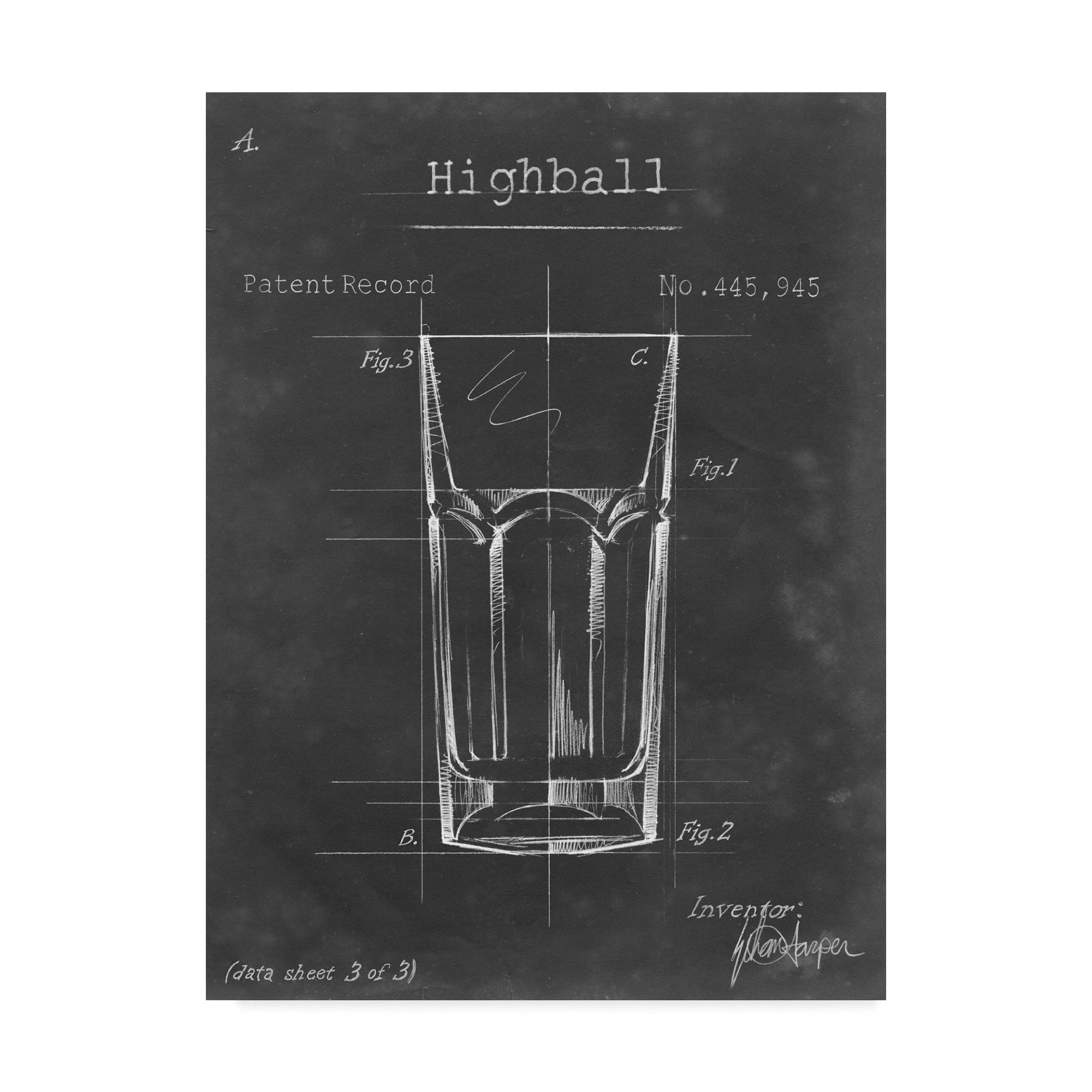 Vintage Black and White Barware Blueprint Canvas Art
