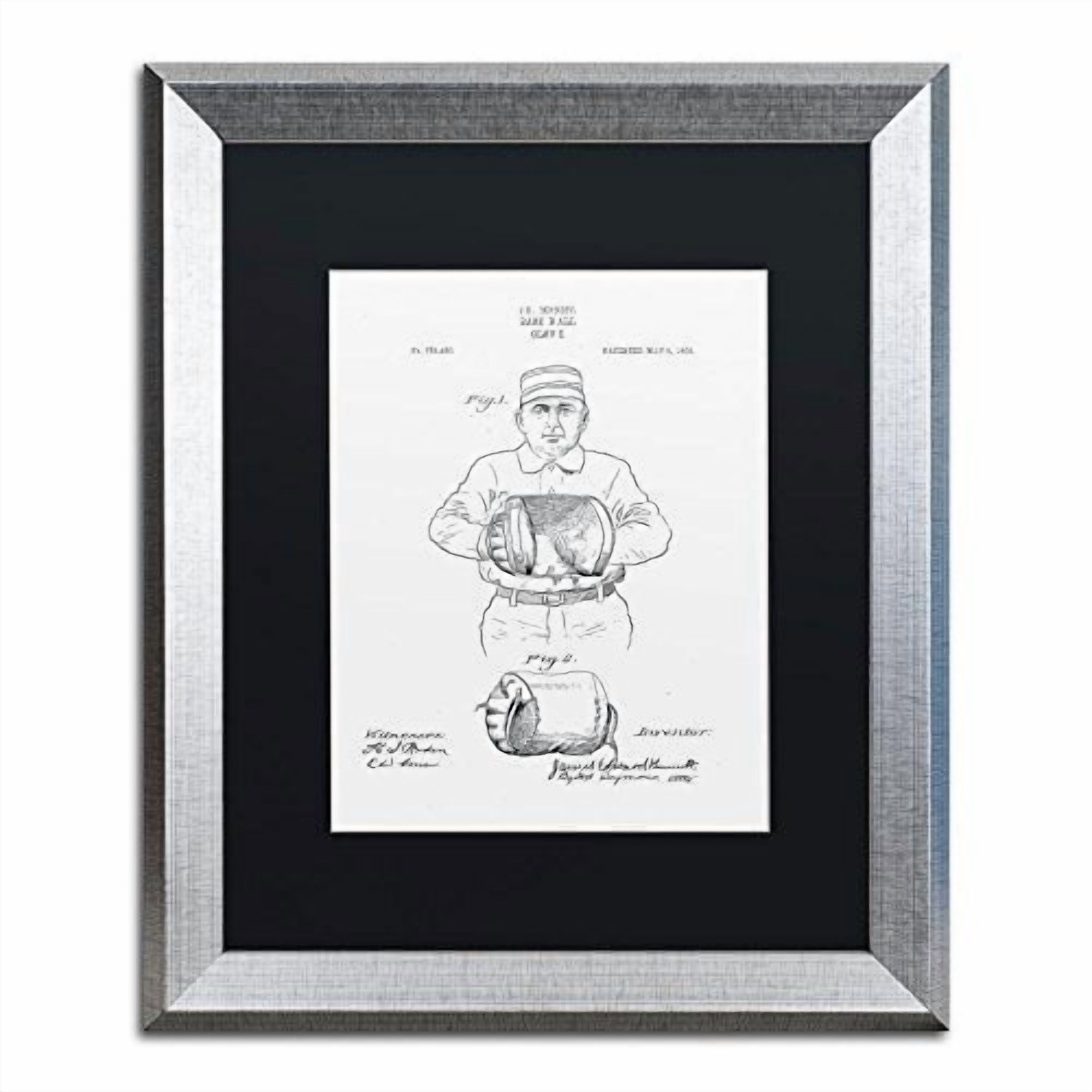 Trademark Fine Art "Baseball Glove Patent 1905 White" Canvas Art by Claire Doherty, Black Matte, Silver Frame