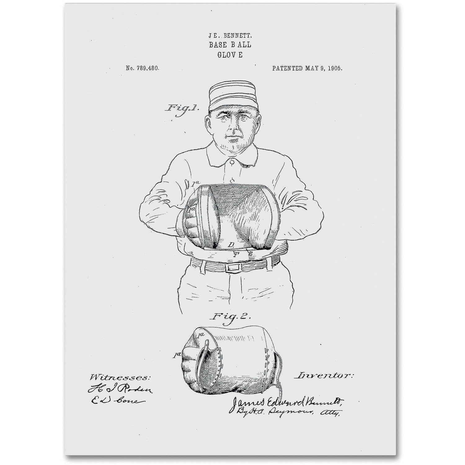 Trademark Fine Art "Baseball Glove Patent 1905 White" Canvas Art by Claire Doherty