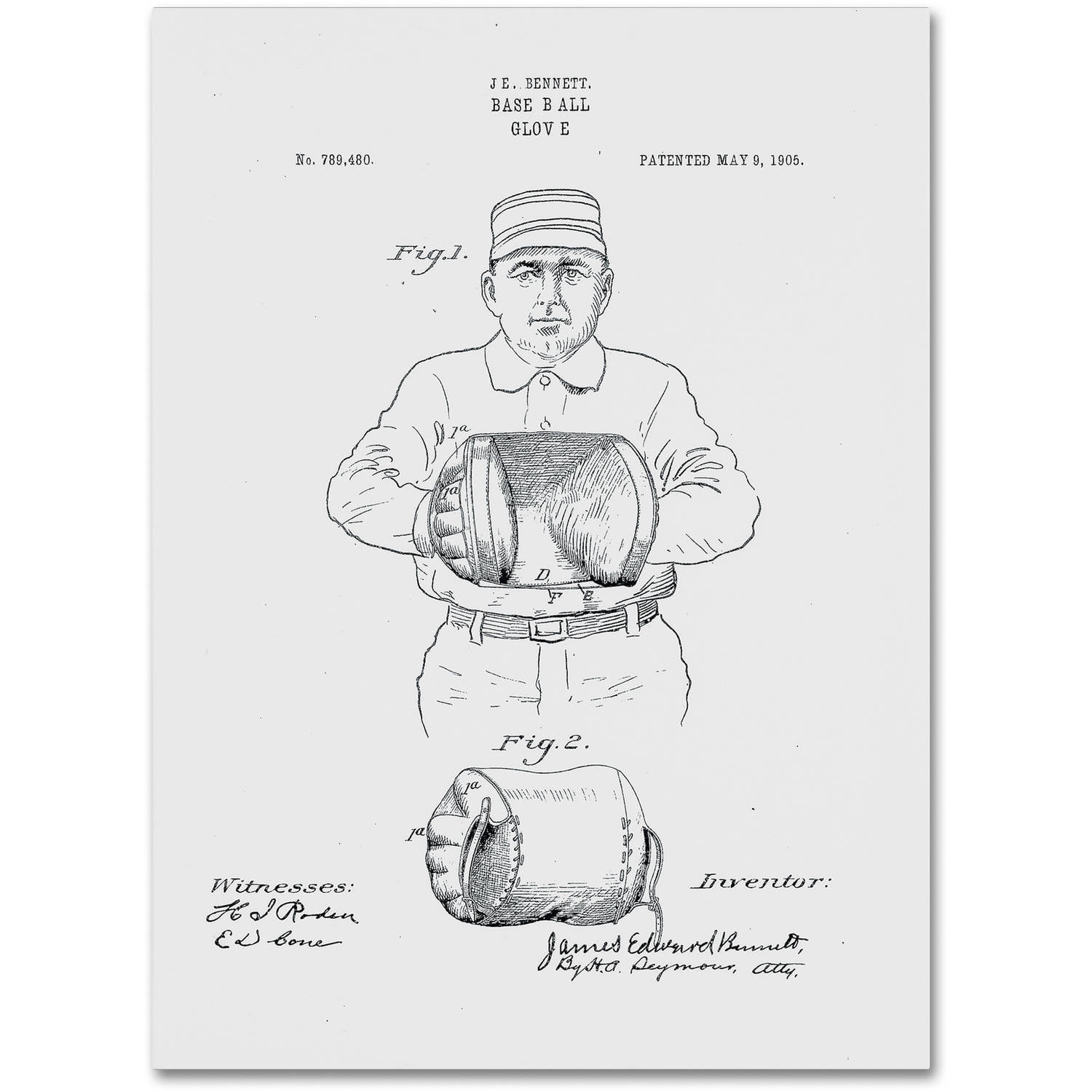 Trademark Fine Art "Baseball Glove Patent 1905 White" Canvas Art by Claire Doherty