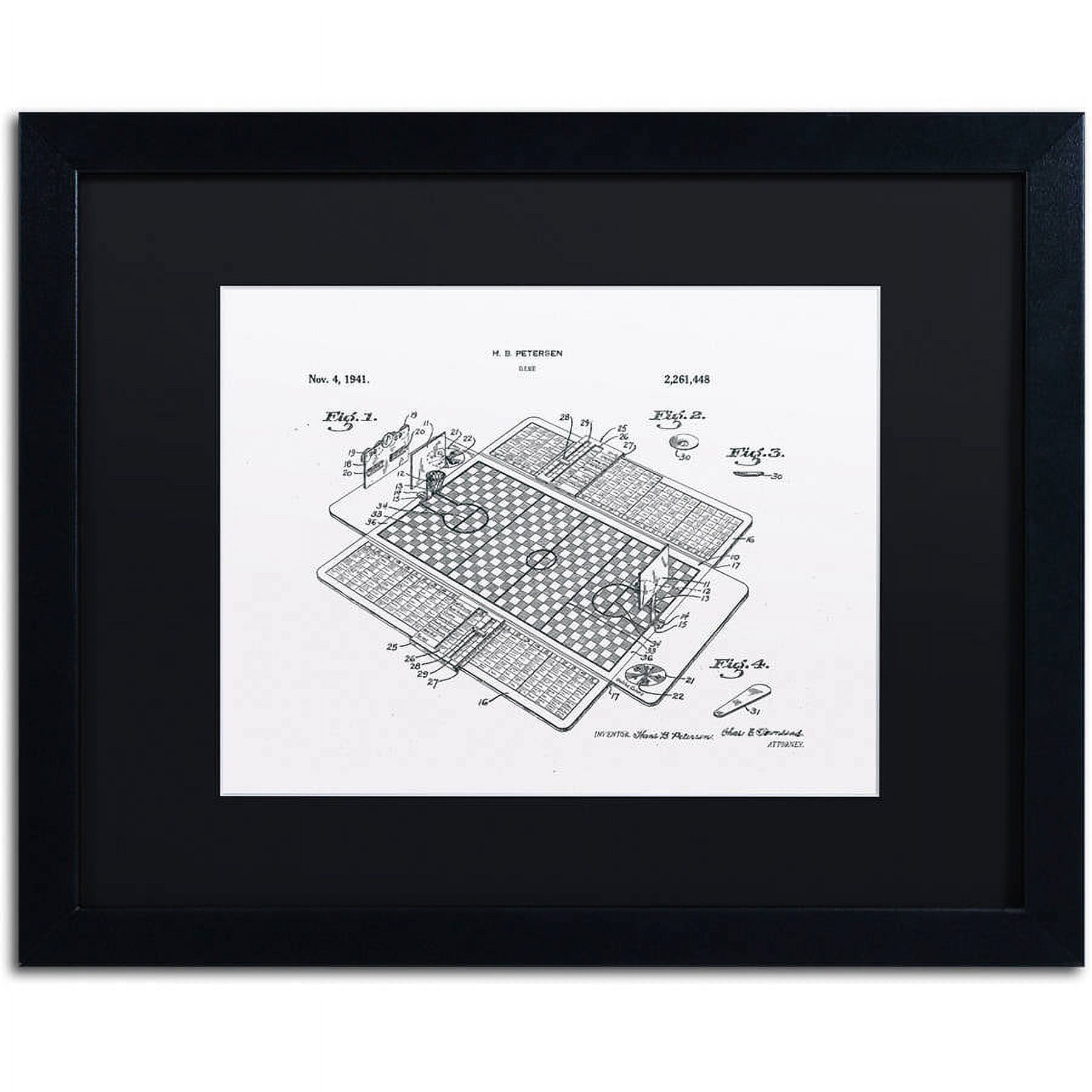 Trademark Fine Art "Basketball Court Game Patent White" Canvas Art by Claire Doherty, Black Matte, Black Frame