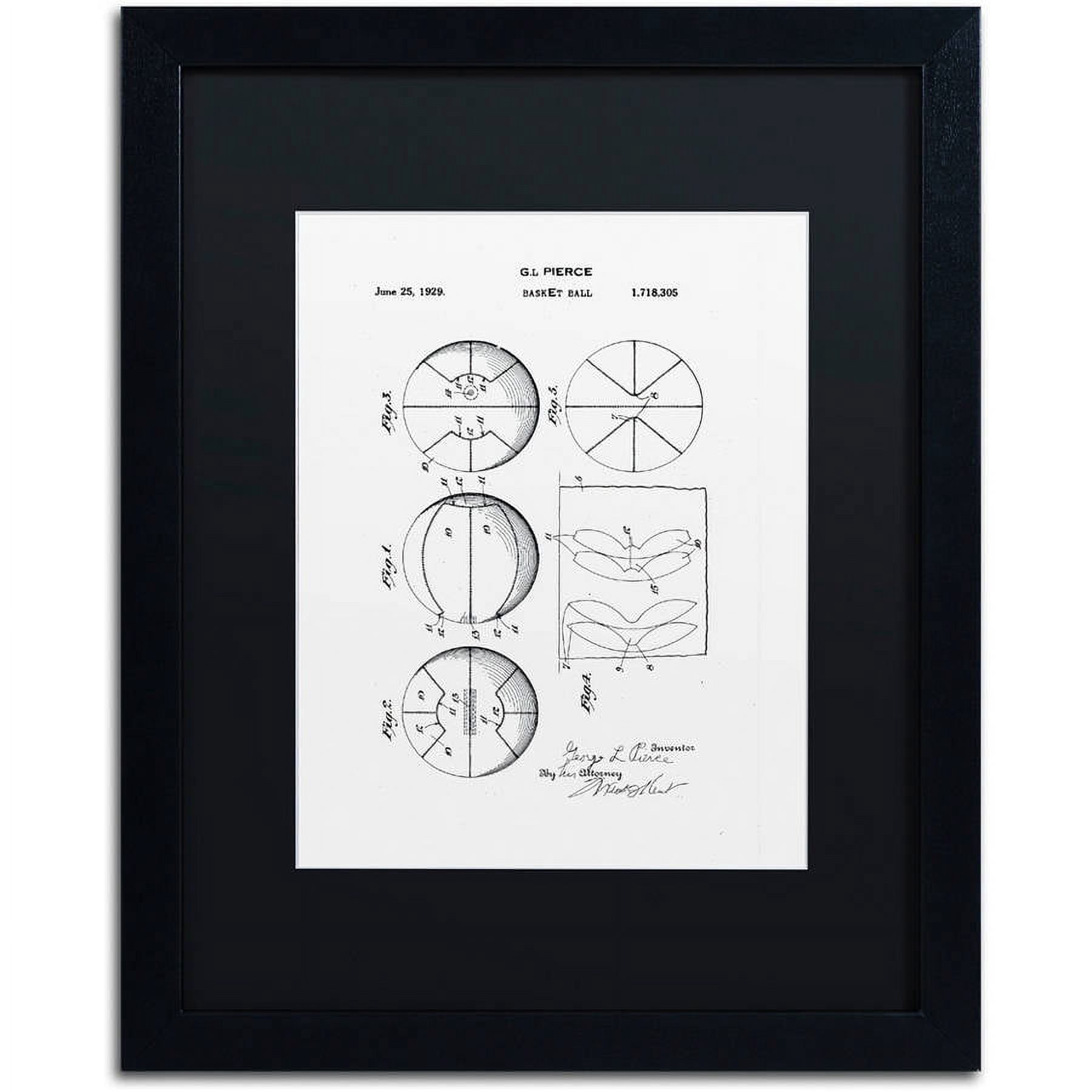 Trademark Fine Art "Basketball Patent 1929 White" Canvas Art by Claire Doherty, Black Matte, Black Frame