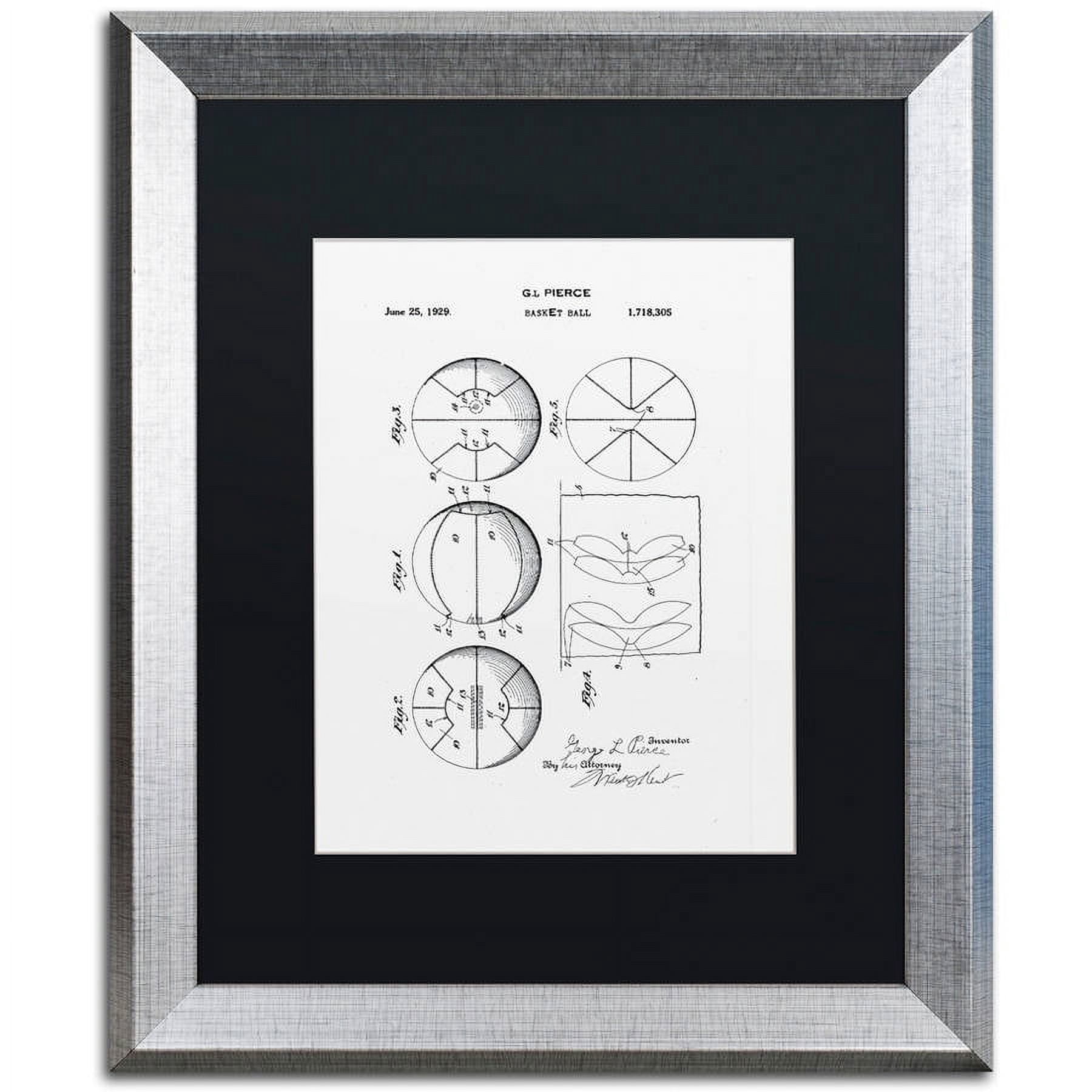 Trademark Fine Art "Basketball Patent 1929 White" Canvas Art by Claire Doherty, Black Matte, Silver Frame