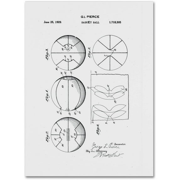 Trademark Fine Art "Basketball Patent 1929 White" Canvas Art by Claire Doherty