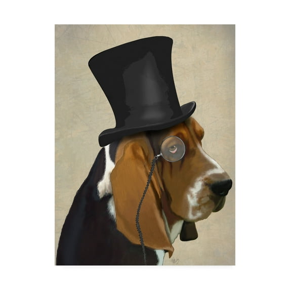Trademark Fine Art 'Basset Hound, Formal Hound And Hat' Canvas Art by Fab Funky