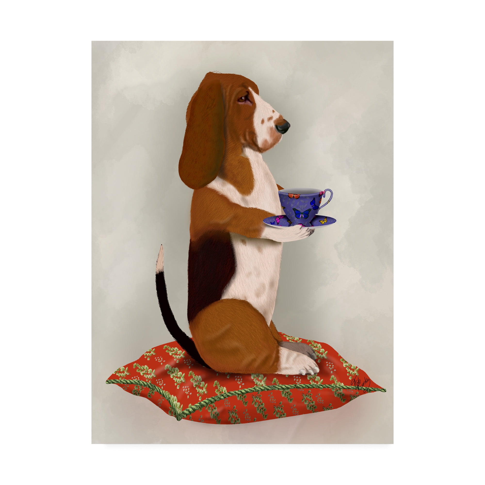 Trademark Fine Art 'Basset Hound Taking Tea' Canvas Art by Fab Funky