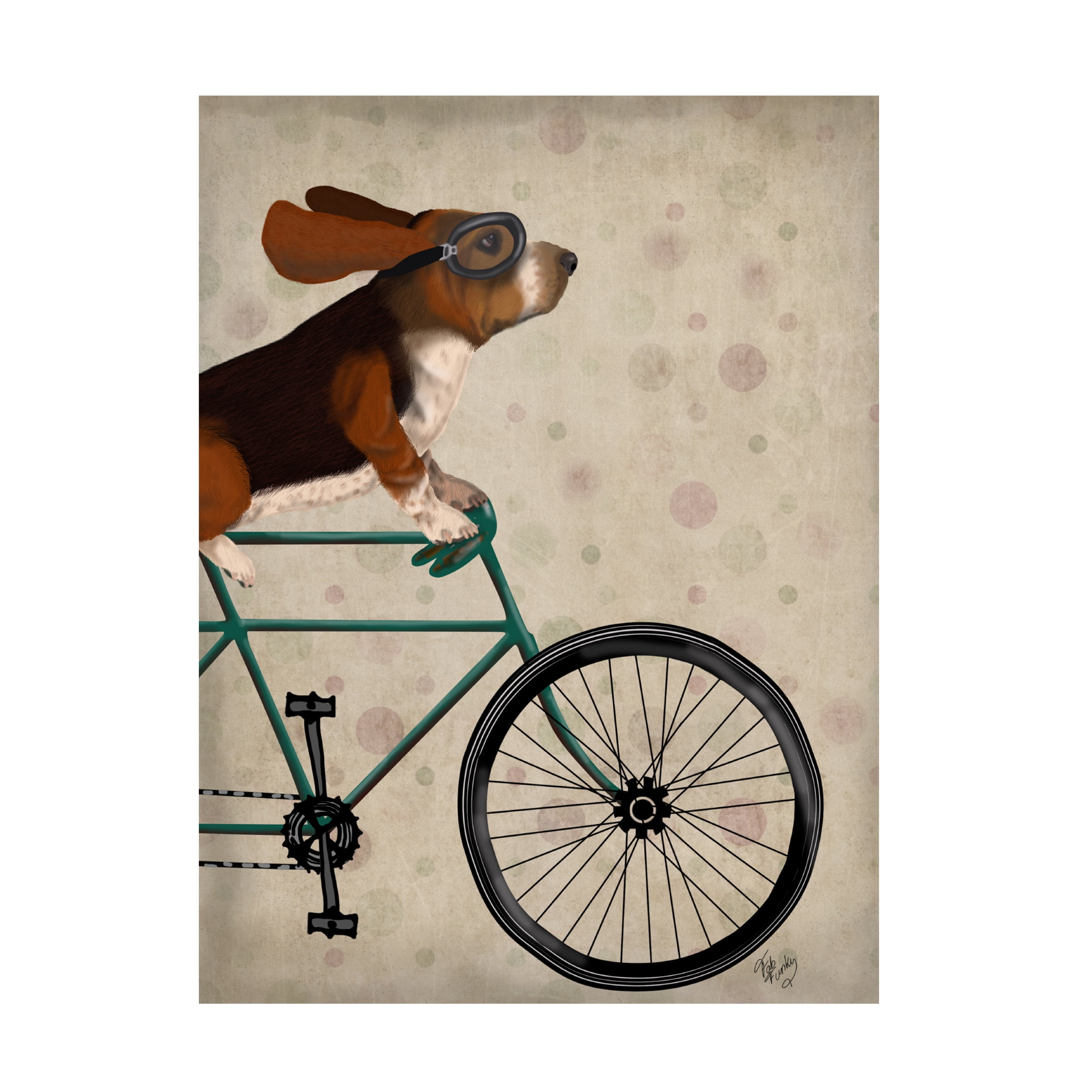 Trademark Fine Art Fab Funky Basset Hound On Bicycle Canvas Wall Art - 35x47