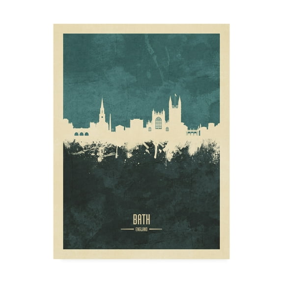Trademark Fine Art 'Bath England Skyline Cityscape Teal' Canvas Art by Michael Tompsett