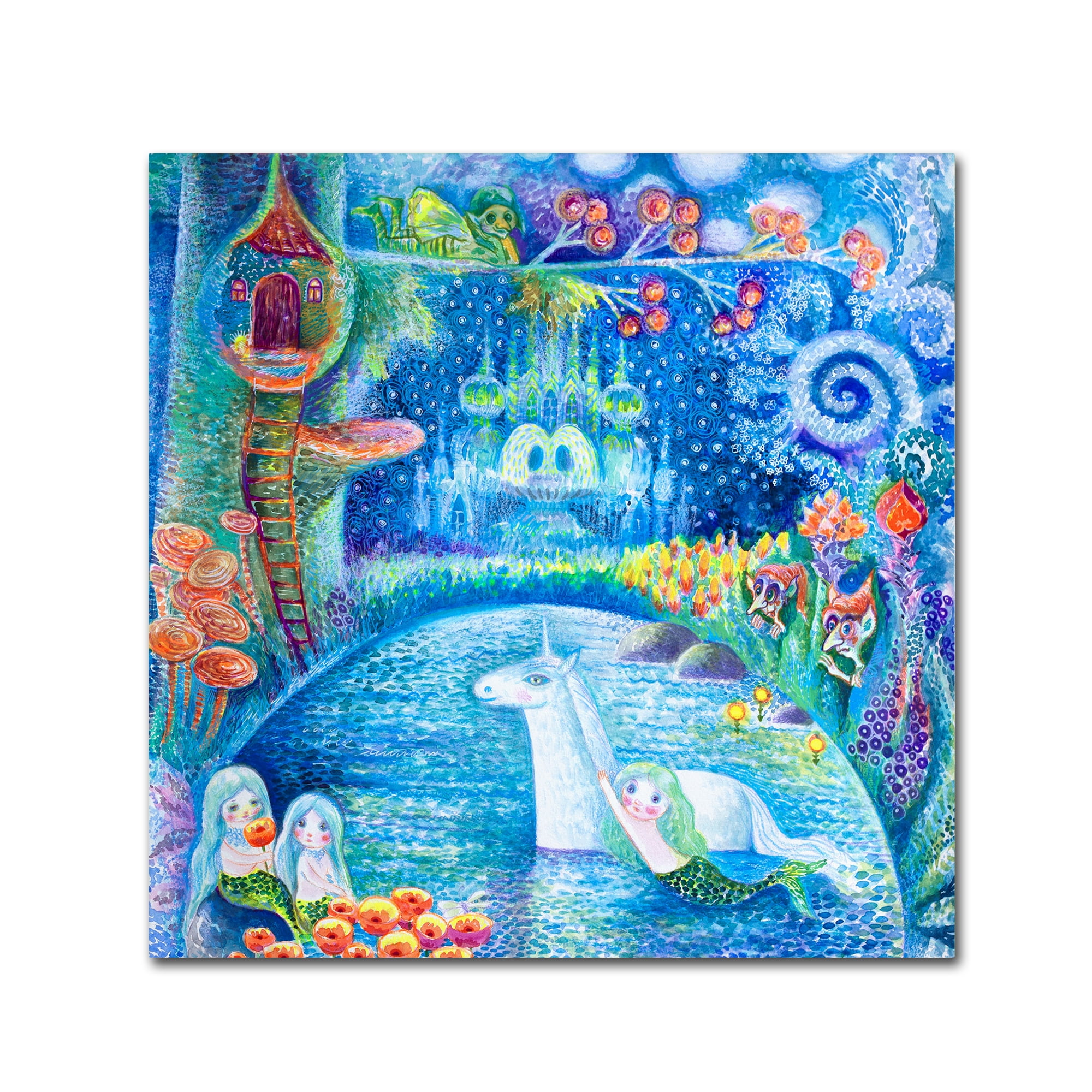 Trademark Fine Art 'Bathing Of Unicorn' Canvas Art by Oxana Ziaka