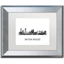 Trademark Fine Art 'Baton Rouge LA Skyline WB-BW' Canvas Art by Marlene Watson, White Matte, Silver Frame